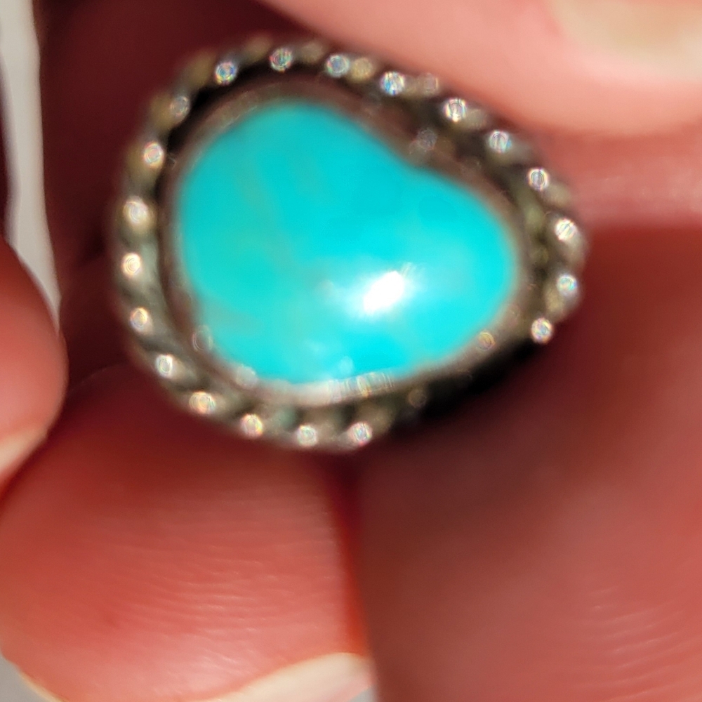 Navajo Turquoise Silver Brass Shank  Ring - Picture 3 of 6